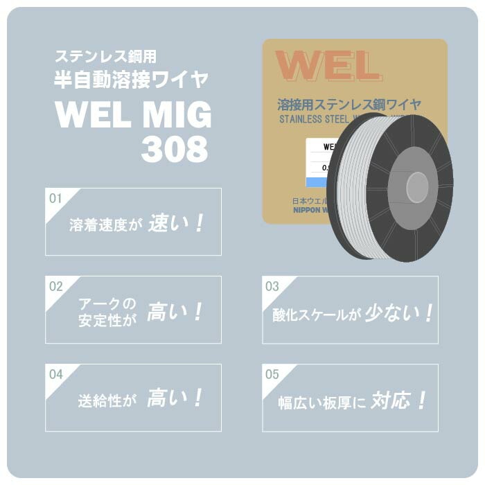 ステンレス鋼用ワイヤ WEL MIG 308の特長
