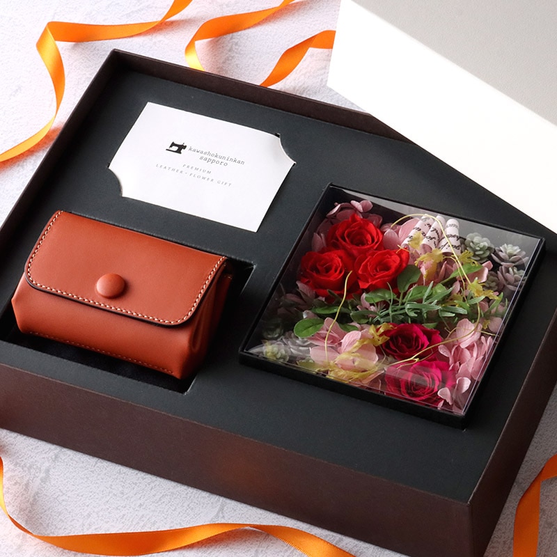 くるみボタン財布 中 × フラワーギフトセット