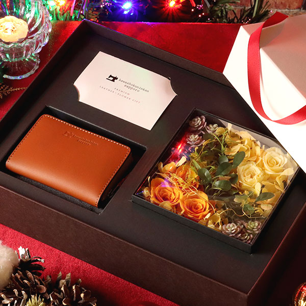 札幌革職人館 角型コインケース× フラワーギフトセット