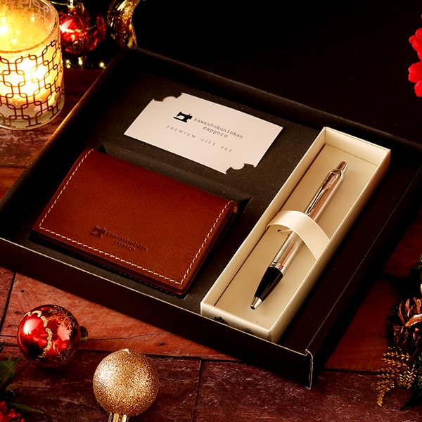 札幌革職人館 エルバマット 名刺入れ × ボールペンギフトセット