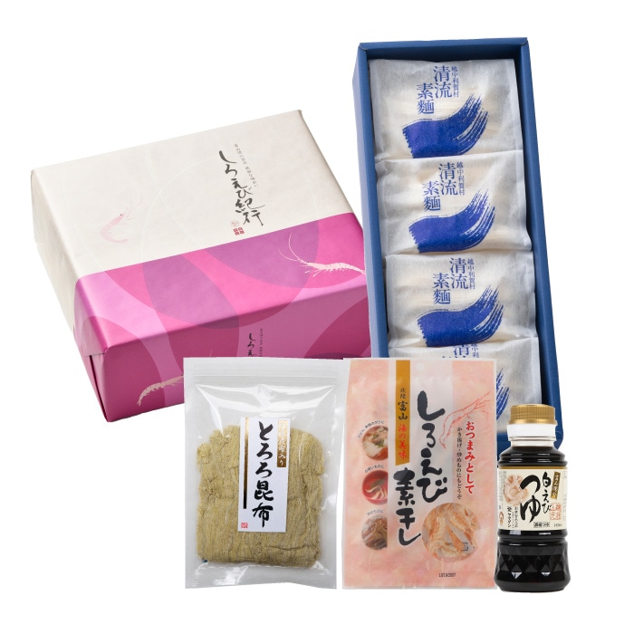 日本海の幸と清流素麺のセット_しろえび紀行中箱セット_商品イメージ