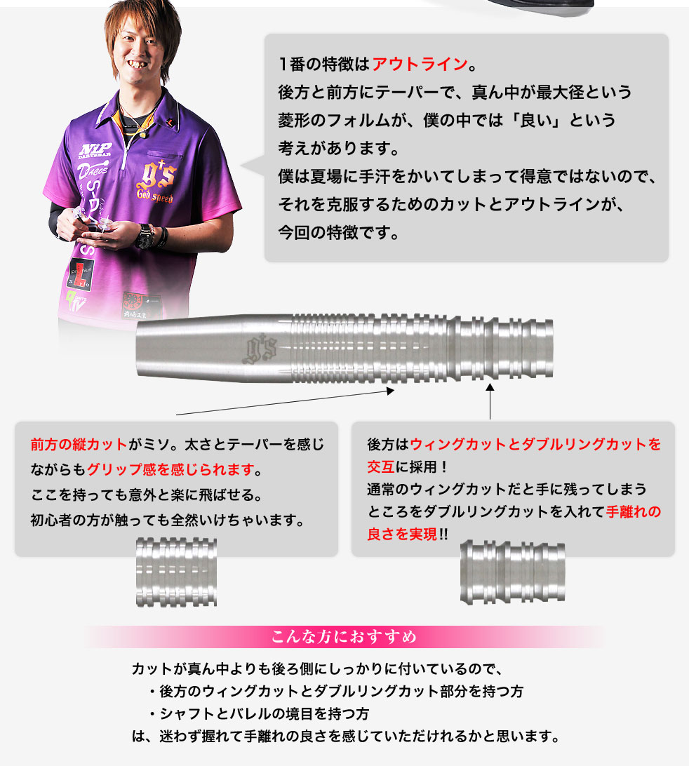 ダーツバレル【ジーズダーツ】小野恵太プロモデル｜ダーツ用品は