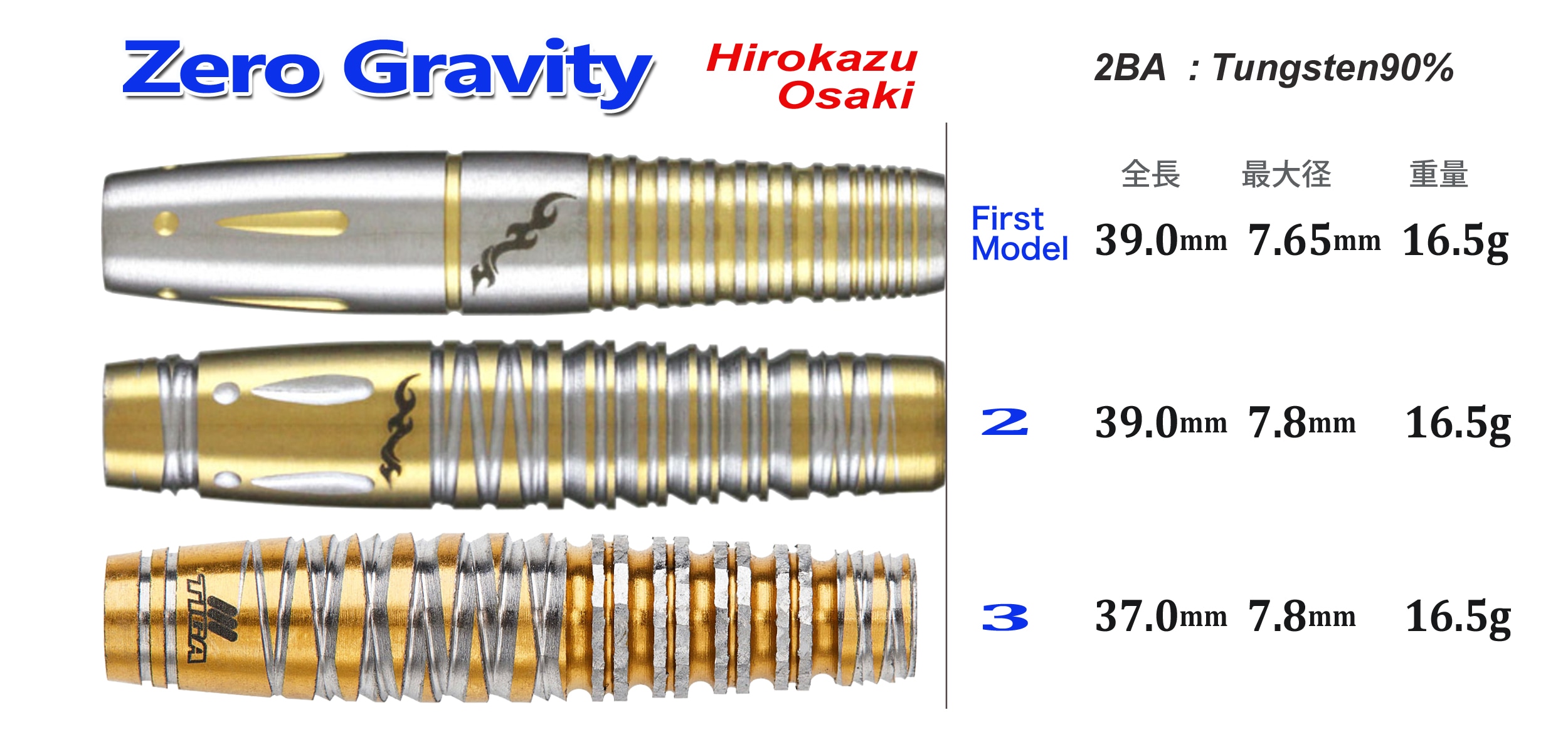 バレル ティガ ゼログラビティ3 大崎裕一モデル 2ba ダーツ用品はエスダーツ 延べ70万人以上が利用しているダーツショップ