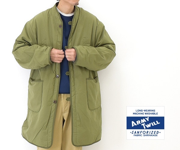 ARMY TWILL ノーカラーボアコート