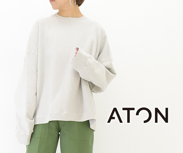 ATON コットン ナチュラルガーメントダイクルーネックプルオーバー ピンク