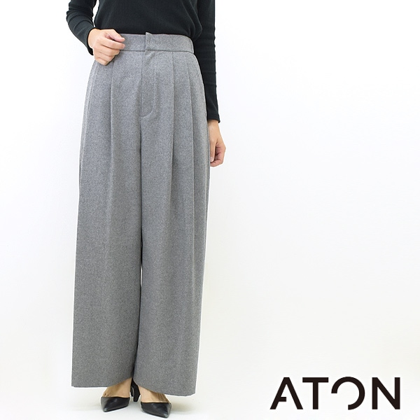 ATON エイトン MERINO COLLEGE FLANNEL WIDE EASY PANTS