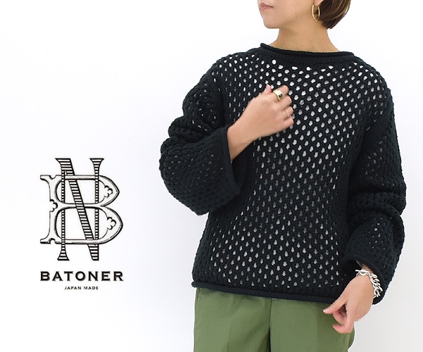 BATONER バトナー 透かし編みボートネックニット SUKASHI BOAT NECK 