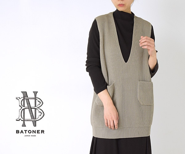 BATONER x 6(ROKU)＞RIB KNIT VEST/ベスト柄デザイン無地