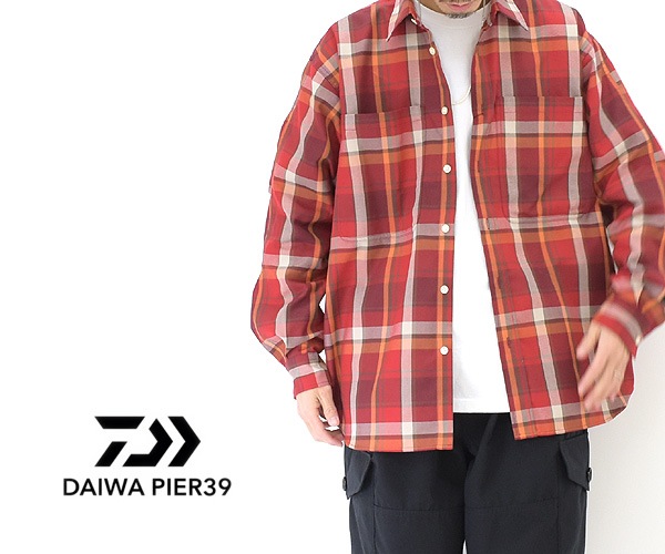 DAIWA PIER39 / ダイワピアサーティンナイン | 2022SS | Tech Work Shirts Flannel Plaids / テックワーク シャツ | M | グリーン/オレンジ | メンズ