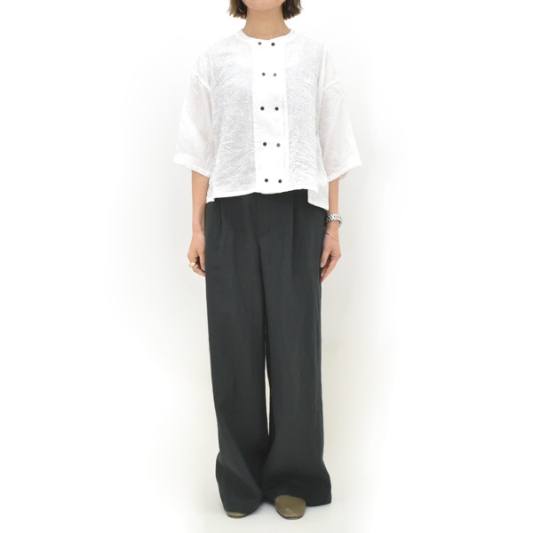 mizuiro ind リネンダブルクルーネックシャツ 白 ホワイト mizuiro ind ミズイロインド リネンダブルクルーネックシャツ 2-230123