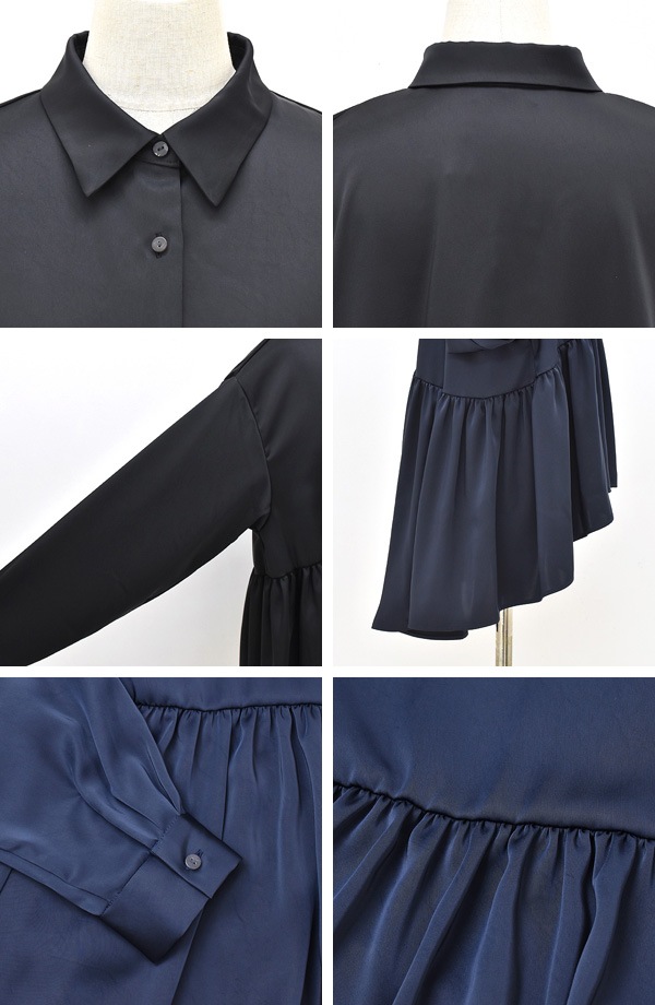 極美品✨ミズイロインド　サテンウエストギャザーシャツ　ネイビー　2024AW mizuiro ind ミズイロインド サテンウエストギャザーシャツ 4-230043