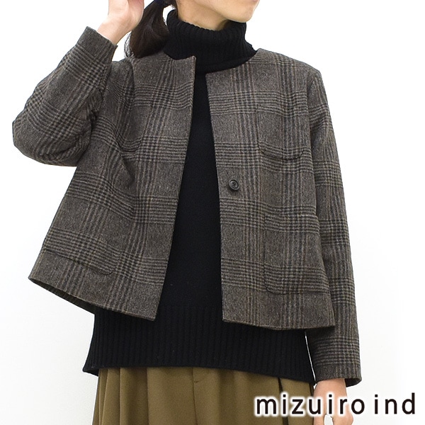 【セール/10%OFF】mizuiro-ind ミズイロインド ウールブレンドチェックショートジャケット 4-270019  レディース【送料無料】【SALE】【返品・交換不可】-Seagull direction ONLINE STORE