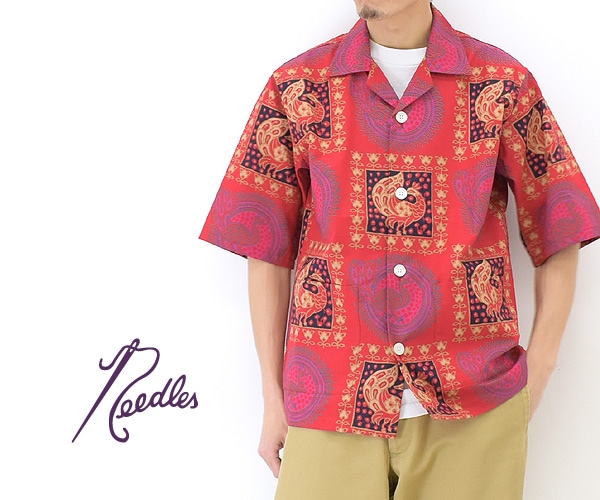 【22SS】Needles ニードルズ Cabana Shirt -Cotton Cloth Batik Print- オープンカラー 半袖シャツ  バティックプリント レッド KP176【送料無料】-Seagull direction ONLINE STORE