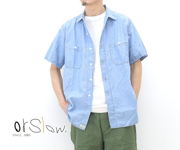 orSlow オアスロウ シャンブレー半袖ワークシャツ CHAMBRAY 60's WORK SHIRT 99.ブリーチ 01-8069-99  メンズ【送料無料】【クリックポスト可】-Seagull direction ONLINE STORE