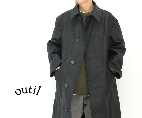 【21AW】OUTIL ウティ コート ブラックモールスキン Aライン