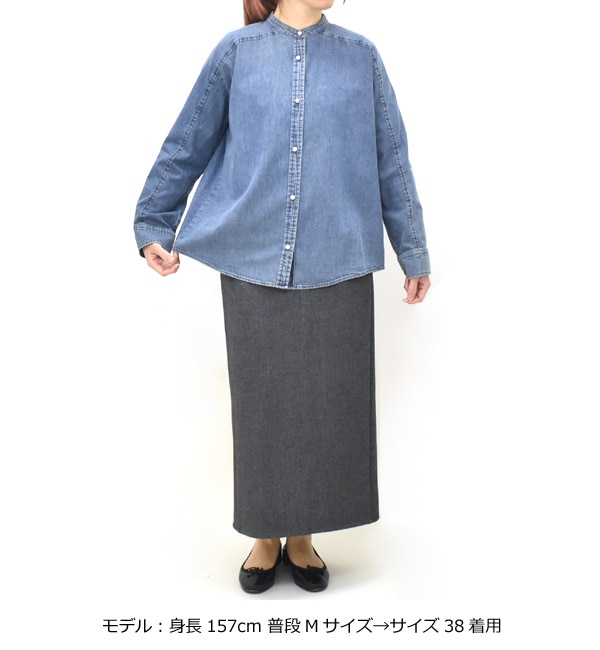 PASSIONE パシオーネ パールボタンデニムノーカラーシャツ 536970