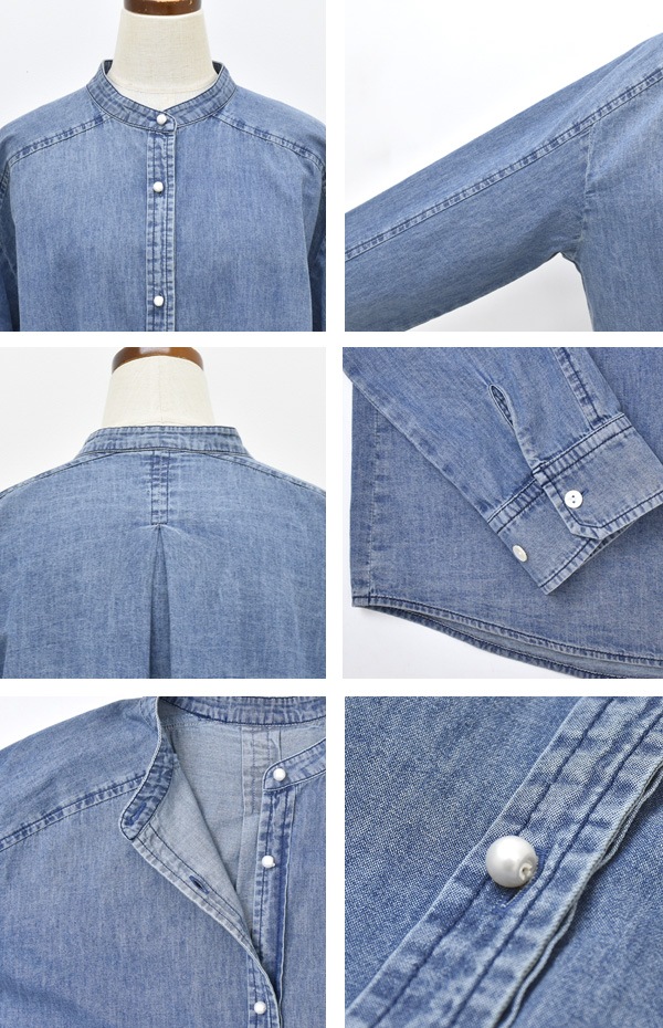 PASSIONE パシオーネ パールボタンデニムノーカラーシャツ 536970