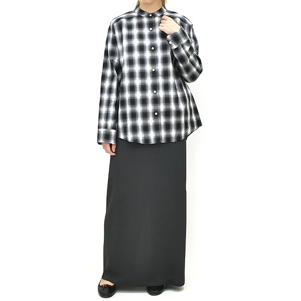 PASSIONE パシオーネ パールボタンチェックノーカラーシャツ 536970