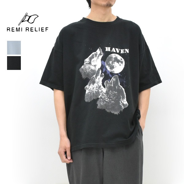 REMI RELIEF レミレリーフ バンダナTシャツ　クルーネック ブラック REMI RELIEF レミレリーフ NEW SP加工 20/-天竺 BIGサイズ Tシャツ