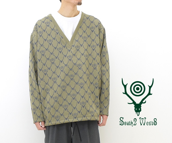 【23SS】South2 West8 サウスツーウエストエイト ストリングVネックシャツ スカル&ターゲット STRING V NECK SHIRT  - POLY JQ. / SKULL&TARGET- MR813【送料無料】-Seagull direction ONLINE STORE