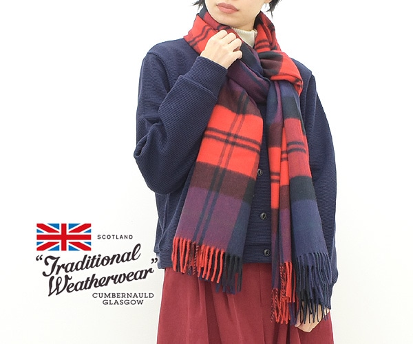 traditionaltraditional weather wear大判チェック柄ラムウールストール