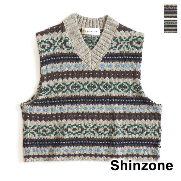 【23FW】THE SHINZONE シンゾーン FAIR ISLE VEST フェアアイルニットベスト 23AMSNI06  【グレー/ブラウン】【送料無料】-Seagull direction ONLINE STORE