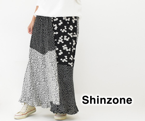 THE SHINZONE シンゾーン フラワープリントパッチワークロングスカート 