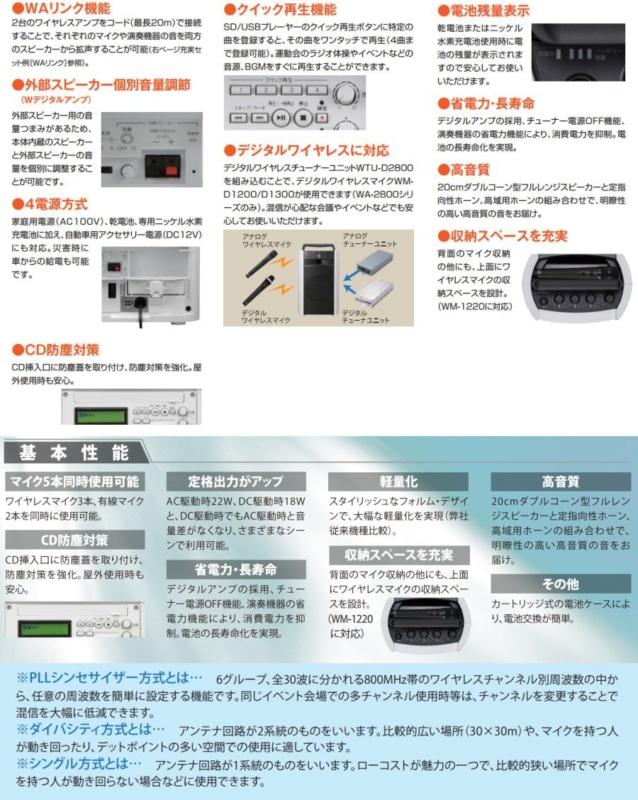 春の新作 <br>TOA <br>800MHz帯 ワイヤレスアンプ ダイバシティ +マイク2個 ハンド型 タイピン型 のセット商品<br>  WA-2800+WM-1220+WM-1320+WTU-1820 <br> WA-2800-C