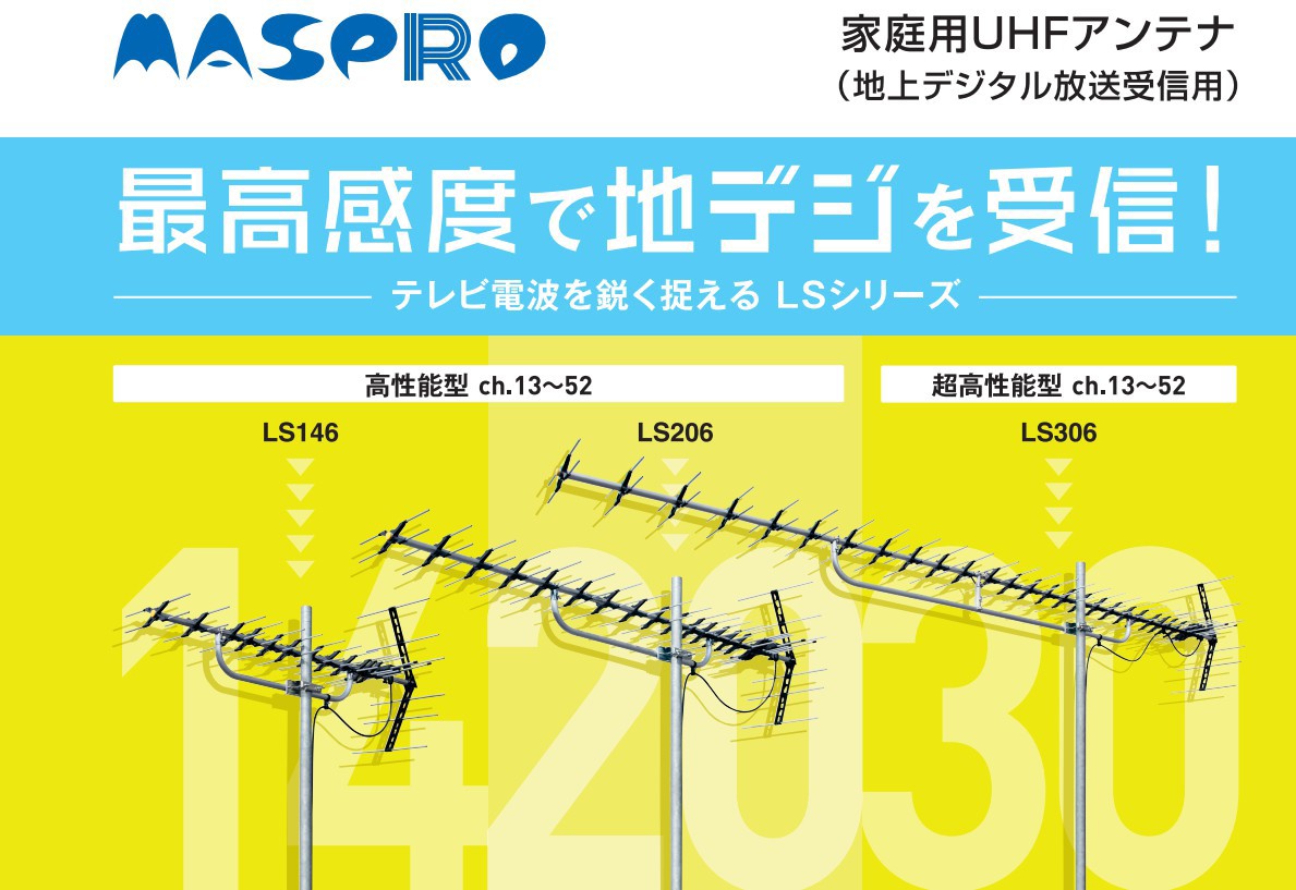 マスプロアンテナ 地上デジタル放送対応20素子UHFアンテナ LS206