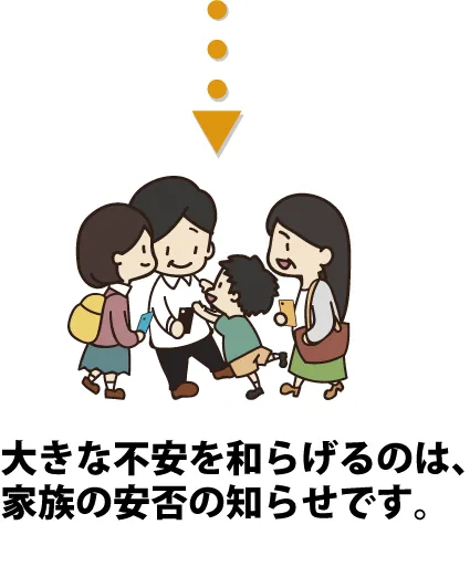 大きな不安を和らげるのは、家族の安否の知らせです。＜ココダヨ＞は家族に笑顔と安心をお届けします。