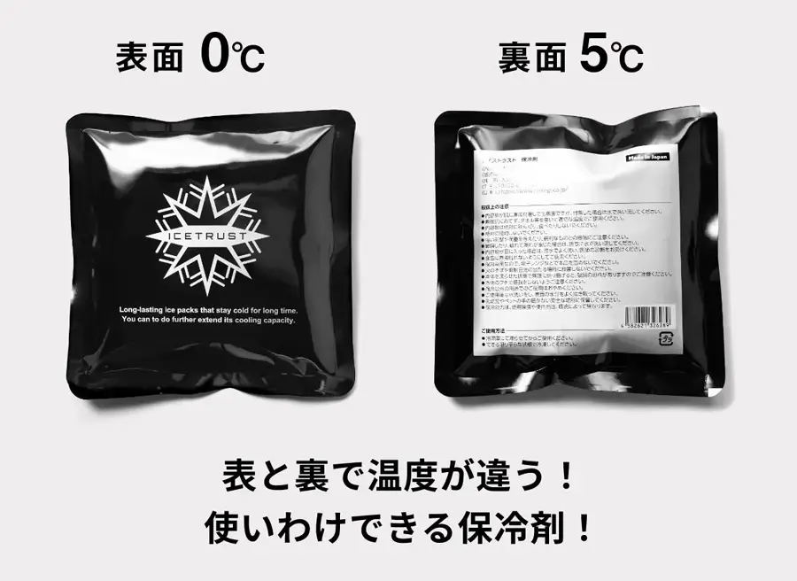 表と裏で異なる温度。使い分けできる保冷剤
