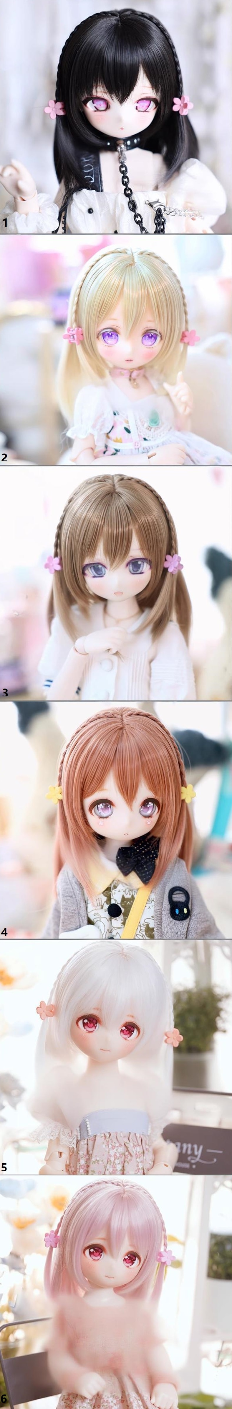 U-4698【mwss】1/6,1/4,1/3ドール(頭囲16~23cm)用ウィッグ(6色あり