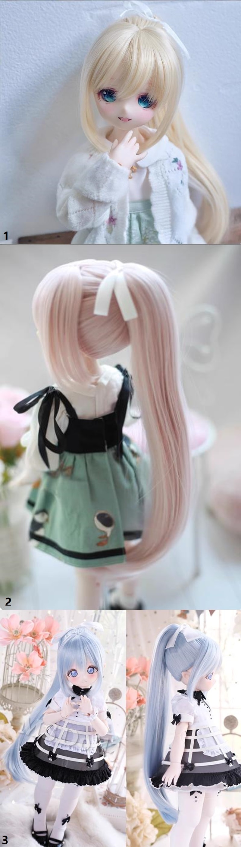 U-4702【mwss】1/4,1/3ドール(頭囲18~23cm)用ウィッグ(3色あり