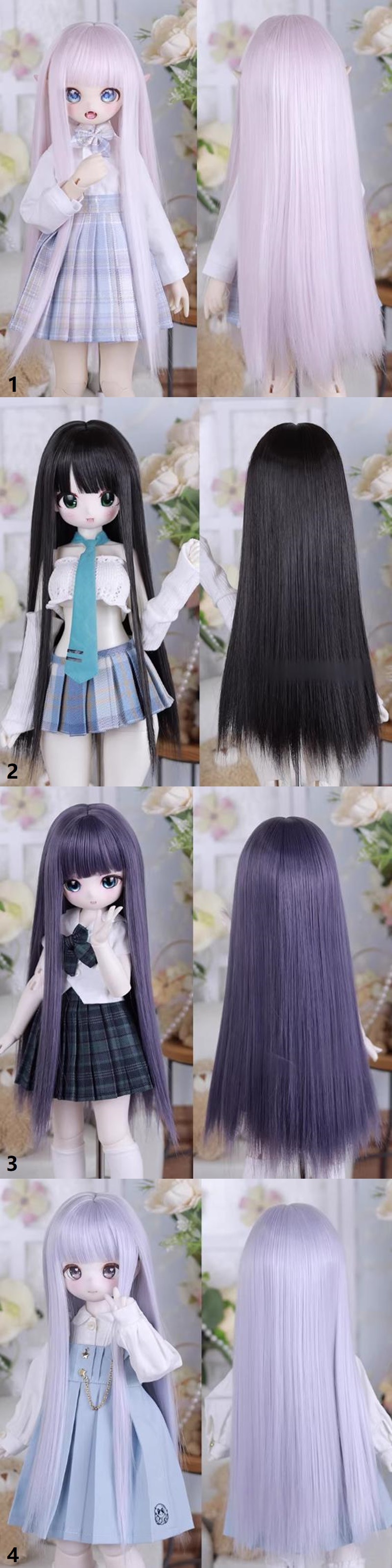 練習用ウィッグ 7体 U-4729【Mlin】1/4,1/3ドール(頭囲18~23cm)用ウィッグ(4色あり