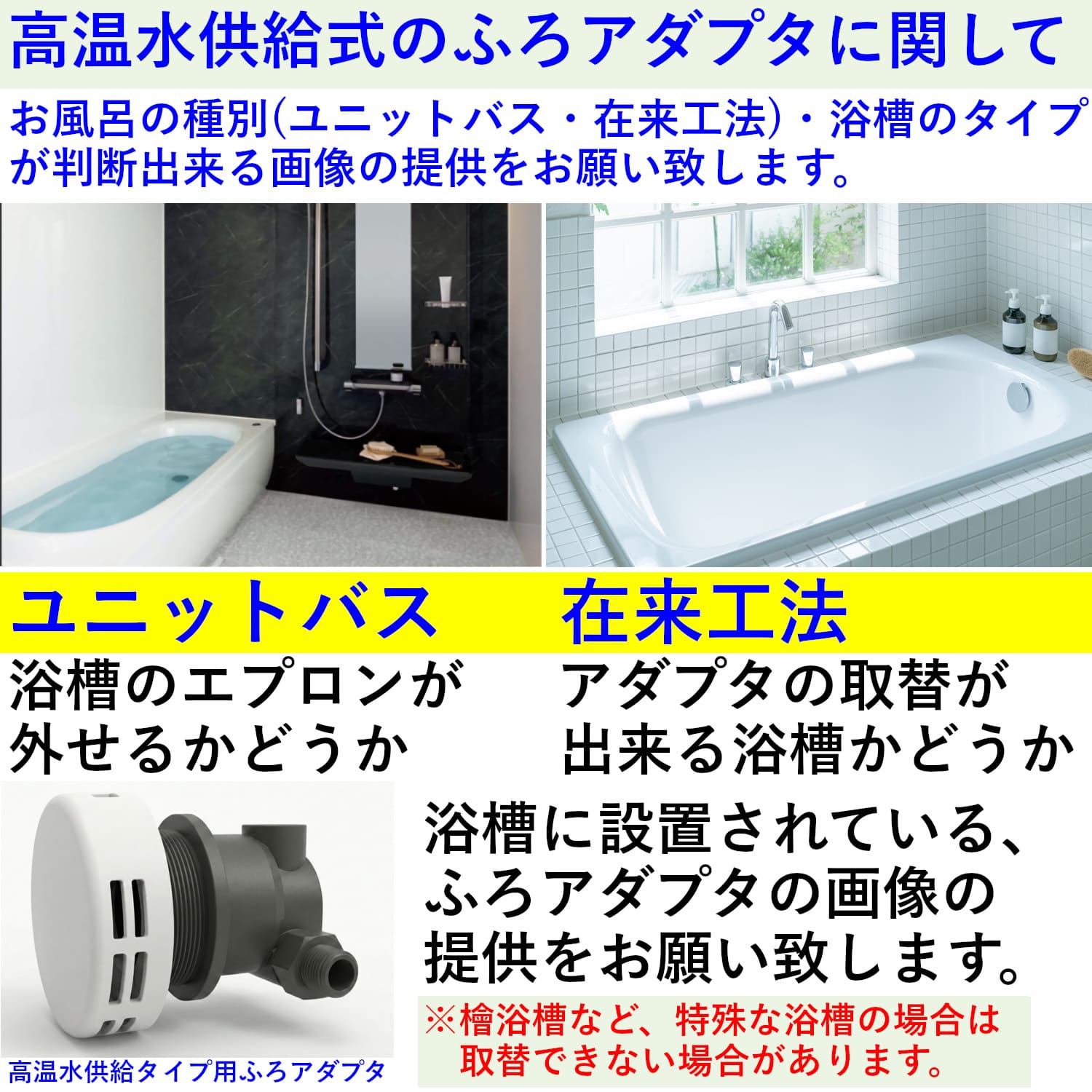 高温水供給式のふろアダプタに関して