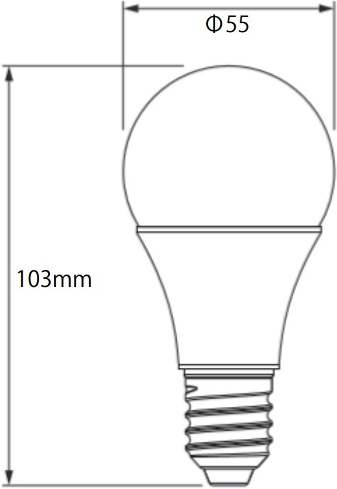 LED電球 【HD0526】 E26口金 密閉対応 調光対応 40w相当寸法図