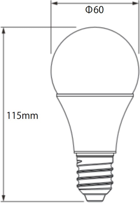 LED電球 【HD0826】 E26口金 密閉対応 調光対応 60w相当寸法図