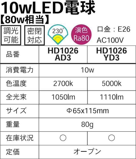LED電球 【HD1026】