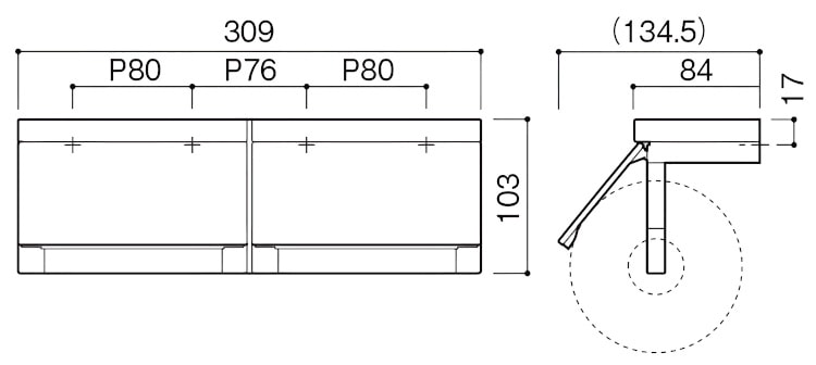 SE-05W ダブルトイレットペーパーホルダー 寸法図