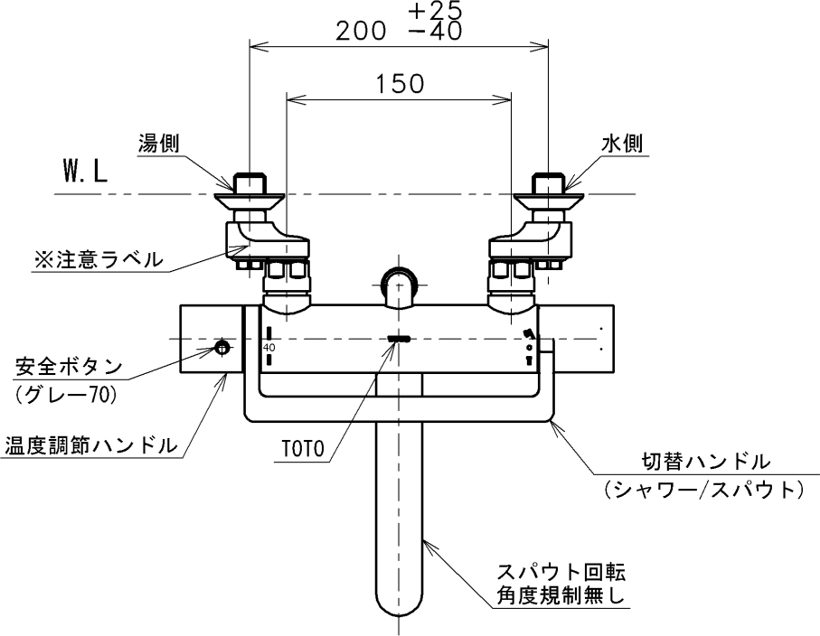 TOTO 【TBV03417J】 壁付サーモスタット混合水栓(コンフォートウエーブ3モード) 一般地仕様