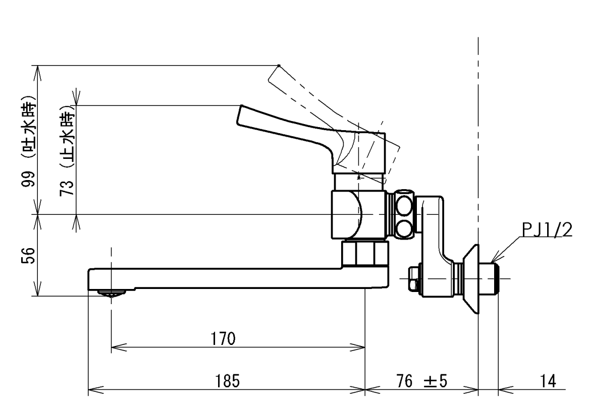 TOTO 【TKS05315J】 壁付シングル混合水栓 シングル混合水栓(スパウト170mm)