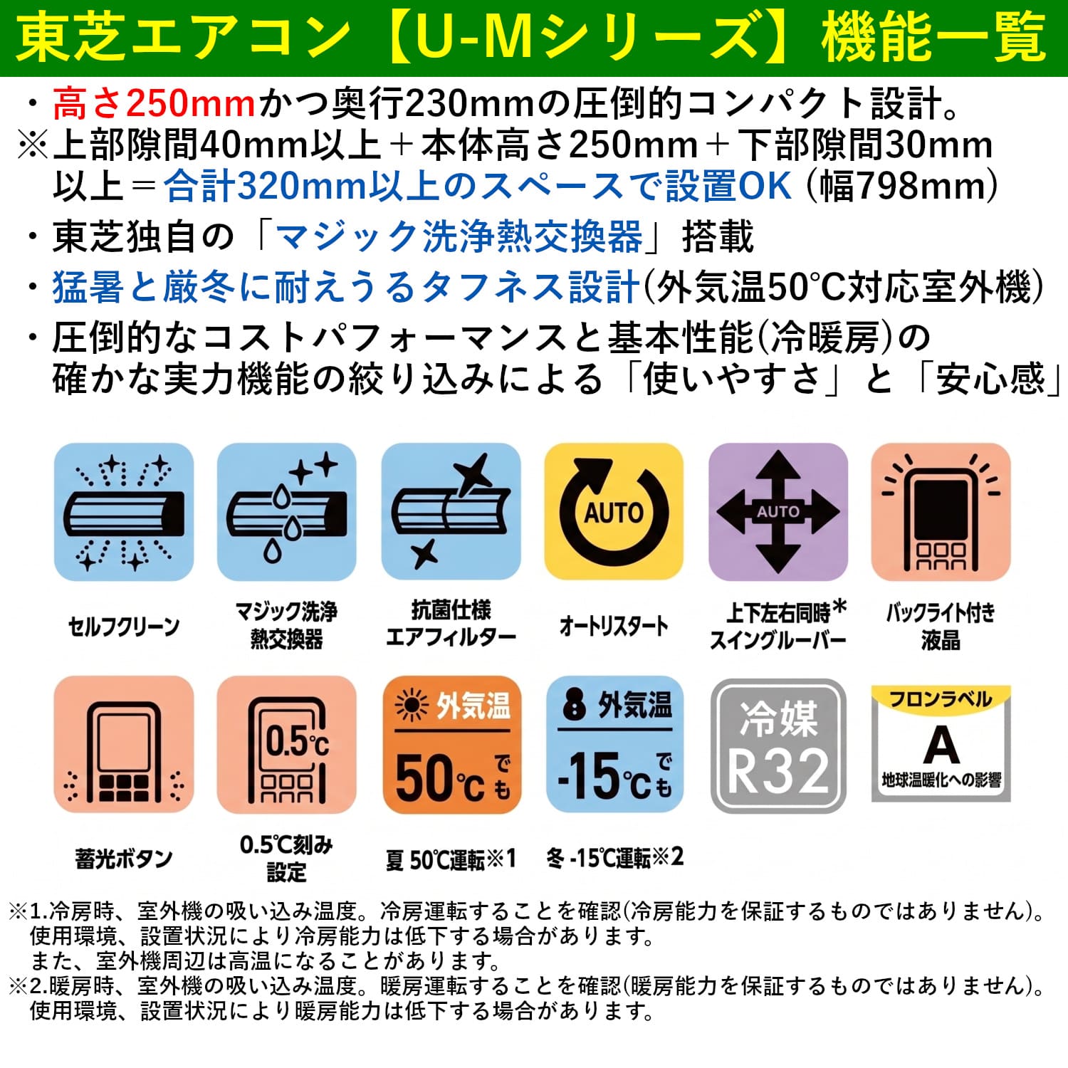 東芝エアコン【U-Mシリーズ】機能一覧