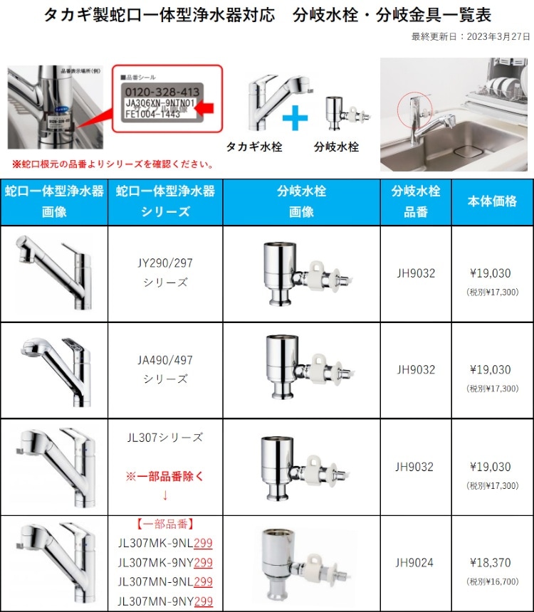 タカギ 【LH9805】 蛇口一体型浄水器対応 食器洗い乾燥機専用分岐水栓