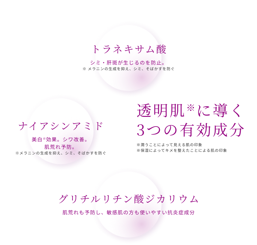 透明肌に導く3つの有効成分
