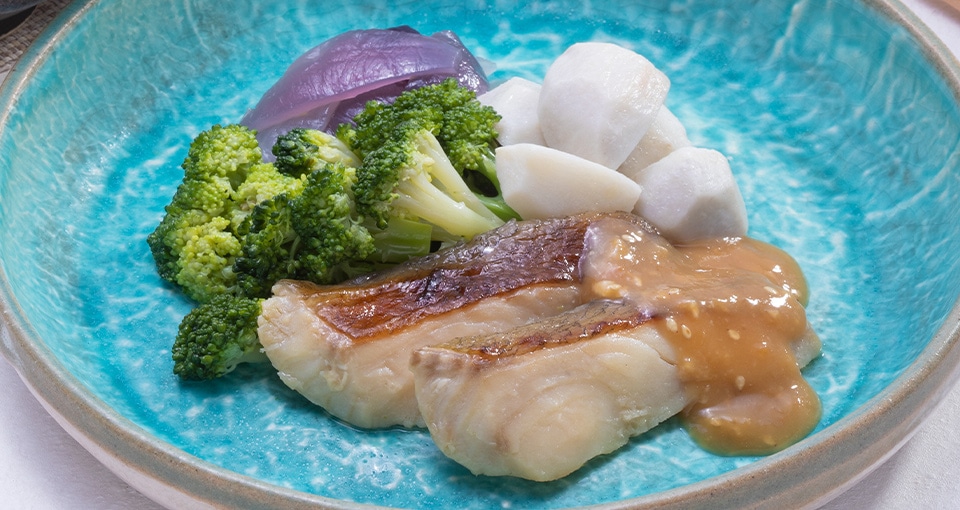 あぶらかれいの味噌漬け焼き＆地場野菜のオリーブオイル蒸し