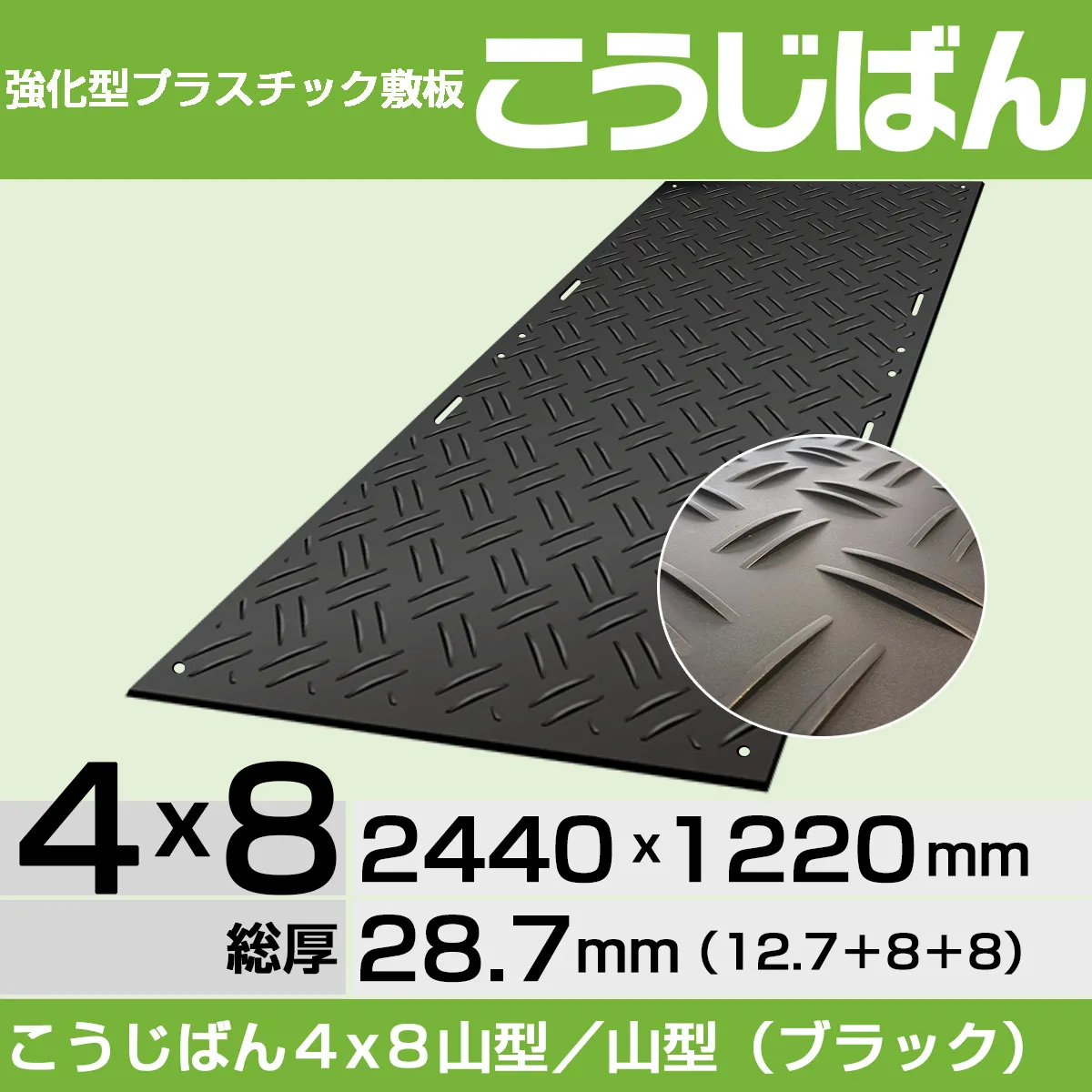 強化型プラスチック敷板こうじばん4x8山型／フラット（ブラック）