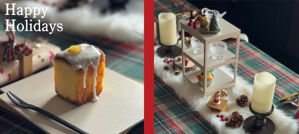 2段ハイティースタンド(オフホワイト乾漆)