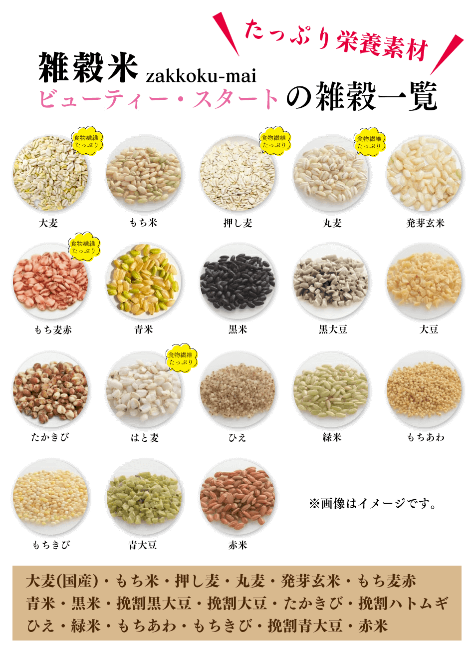 雑穀米ビューティースタートの雑穀一覧