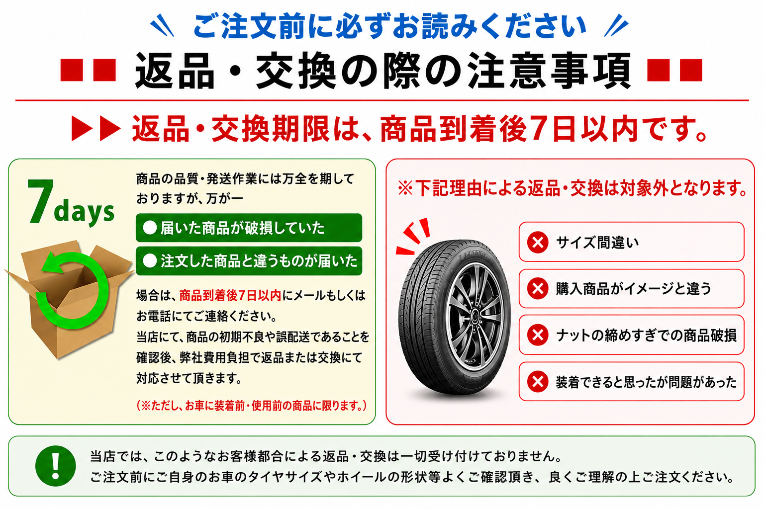 返品交換の注意事項
