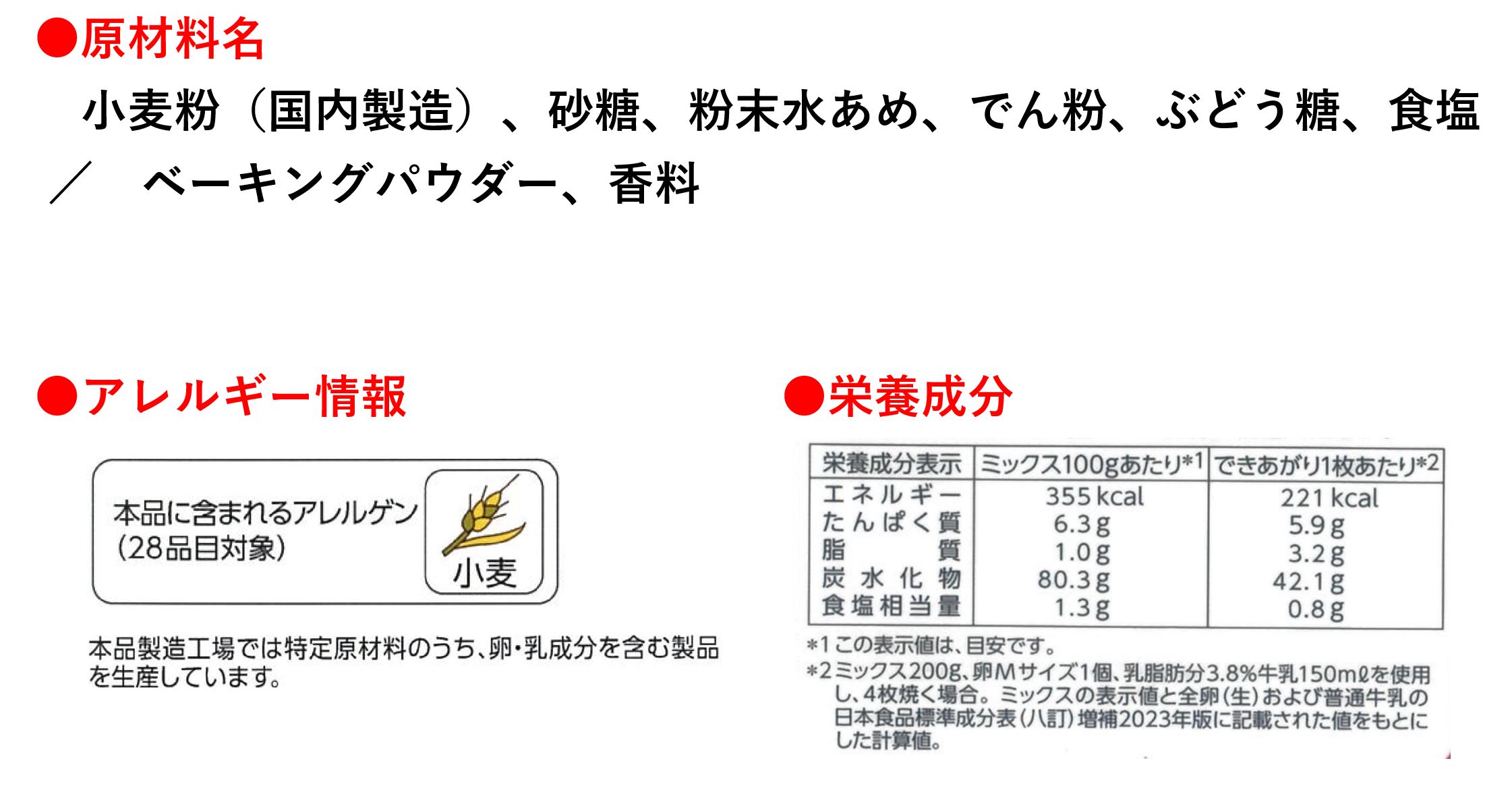 原材料名・アレルギー情報・栄養成分